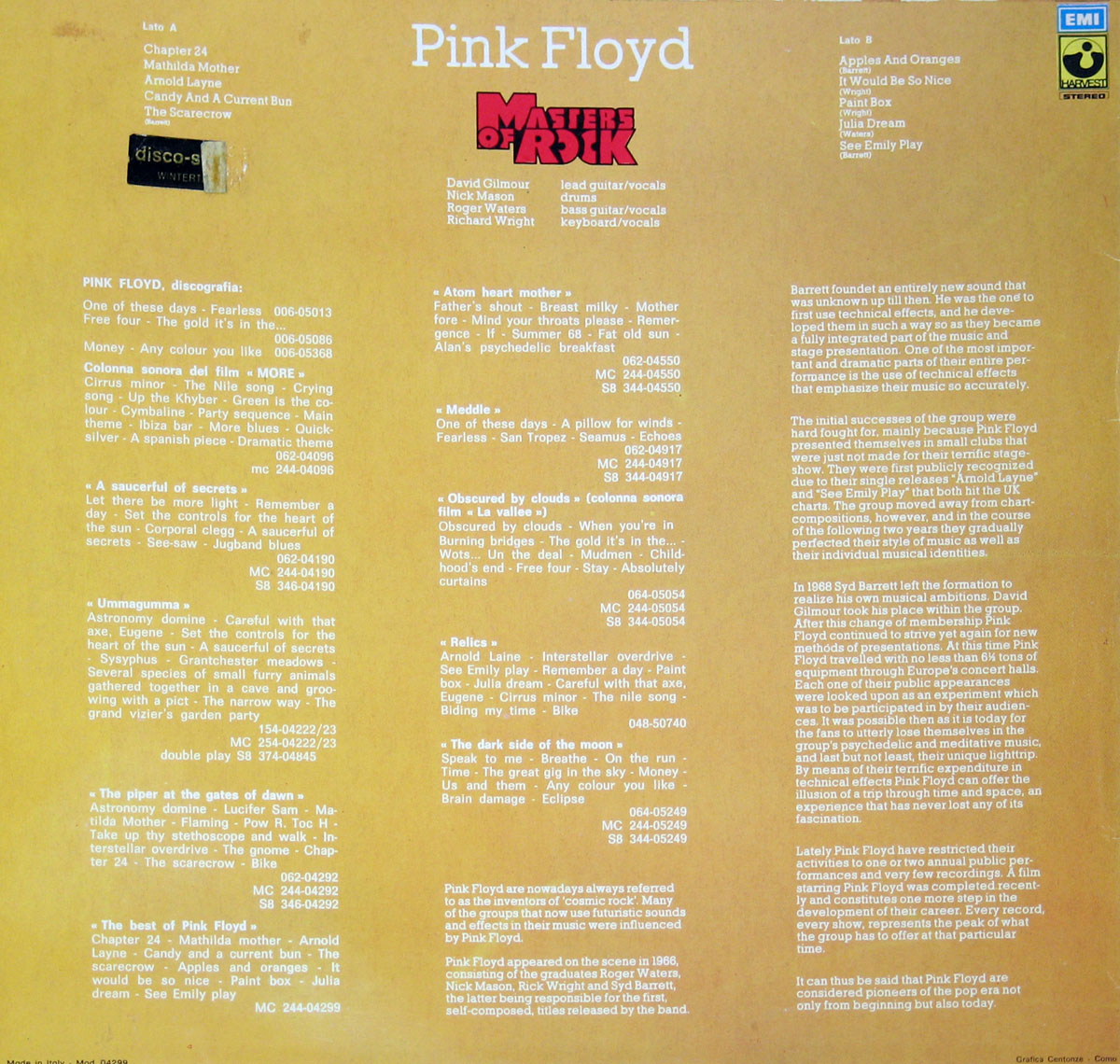 High Resolution Photo #2 PINK FLOYD Masters Rock Italy 
